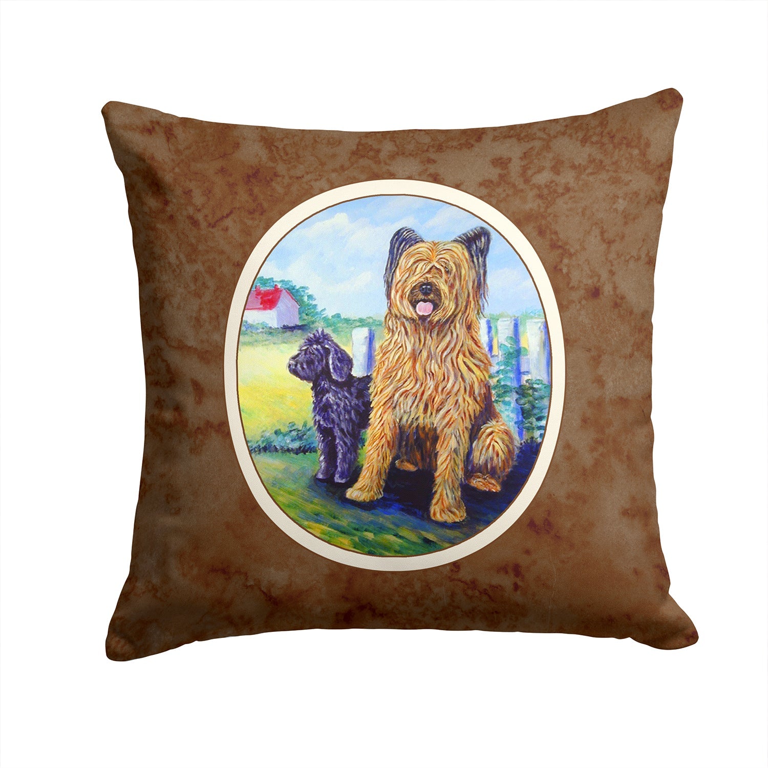 Briard Decorative Throw Pillow 14x14 Indoor Outdoor Accent Cushion, Fabric Cover with Insert for Sofa, Bed, Porch & Living Room