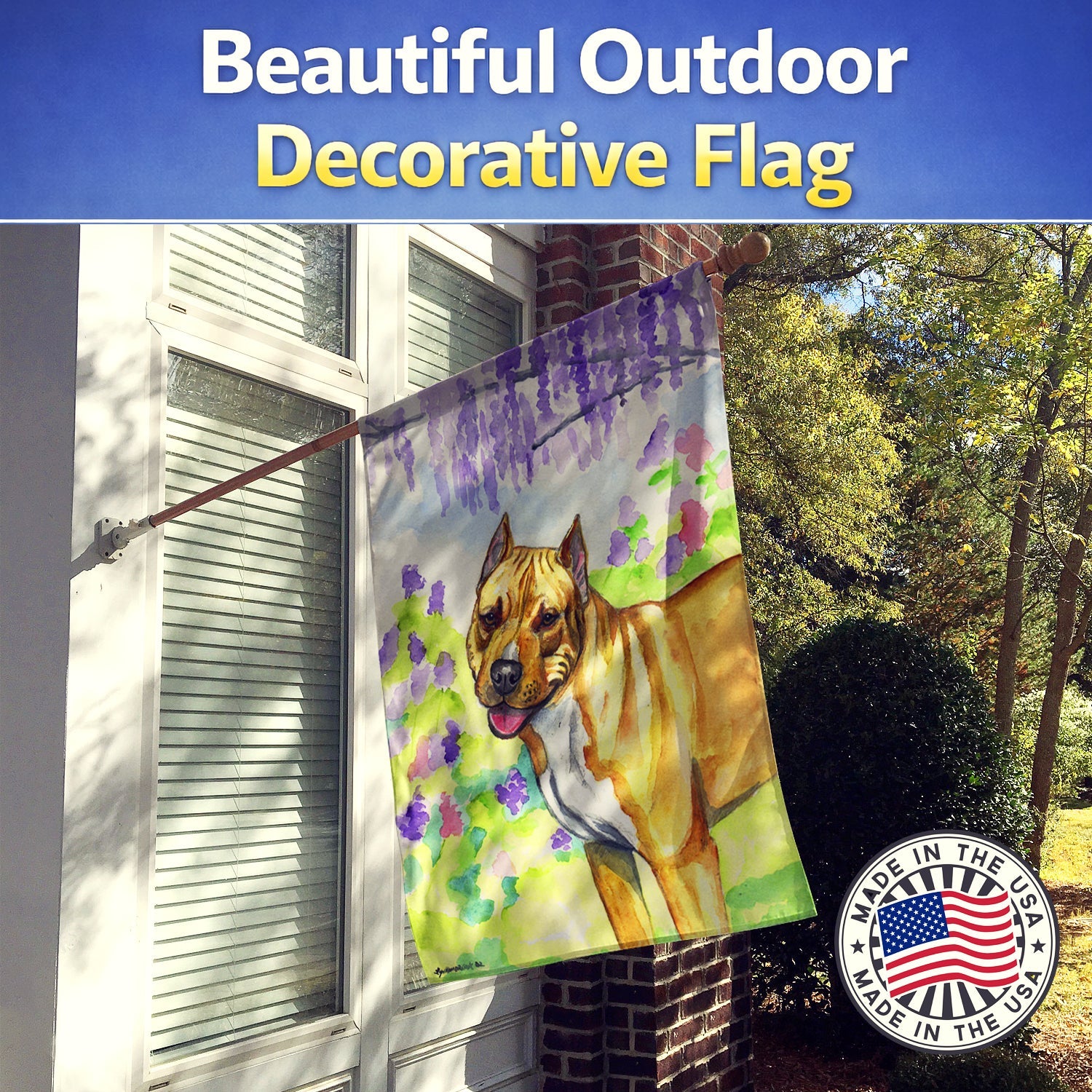 Pit Bull House Flag 28x40 Porch Sleeve Pole Decorative Outside Yard Banner Artwork Wall Hanging, Polyester