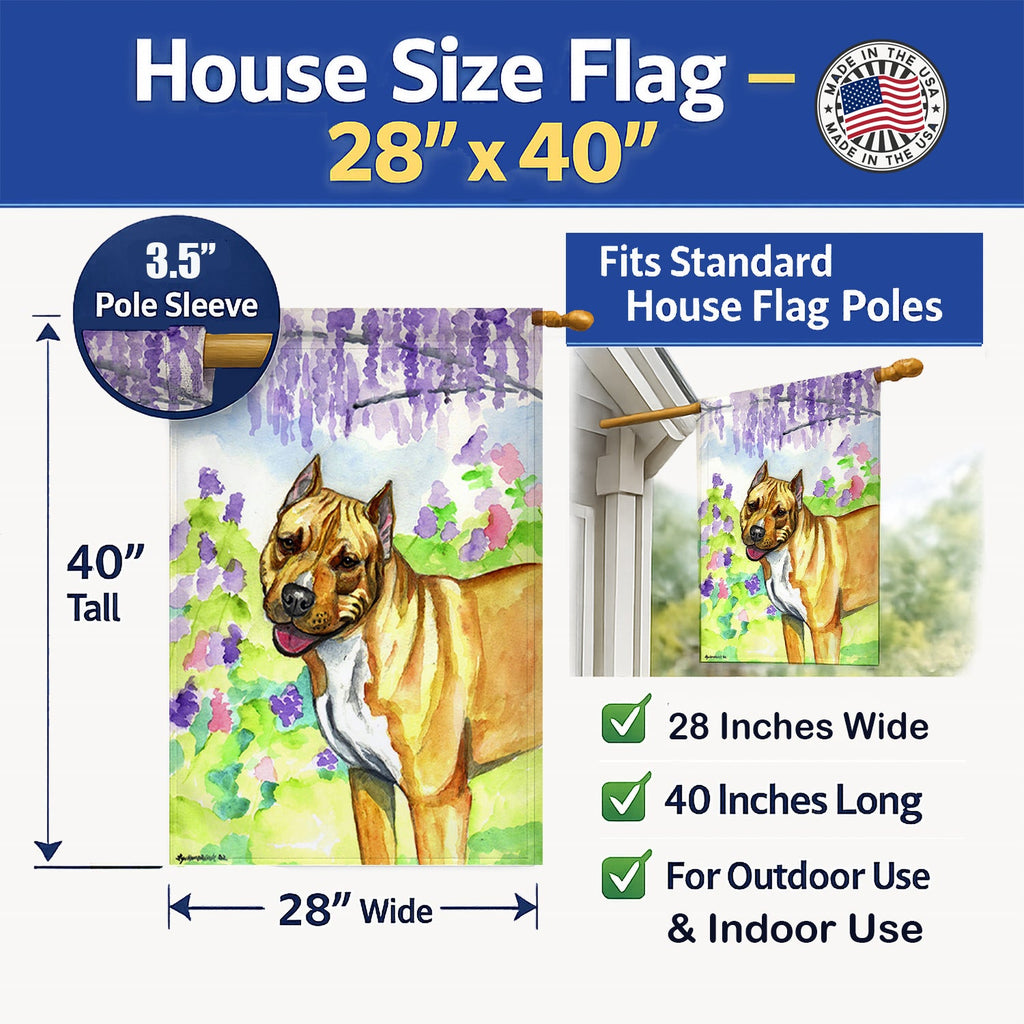 Pit Bull House Flag 28x40 Porch Sleeve Pole Decorative Outside Yard Banner Artwork Wall Hanging, Polyester