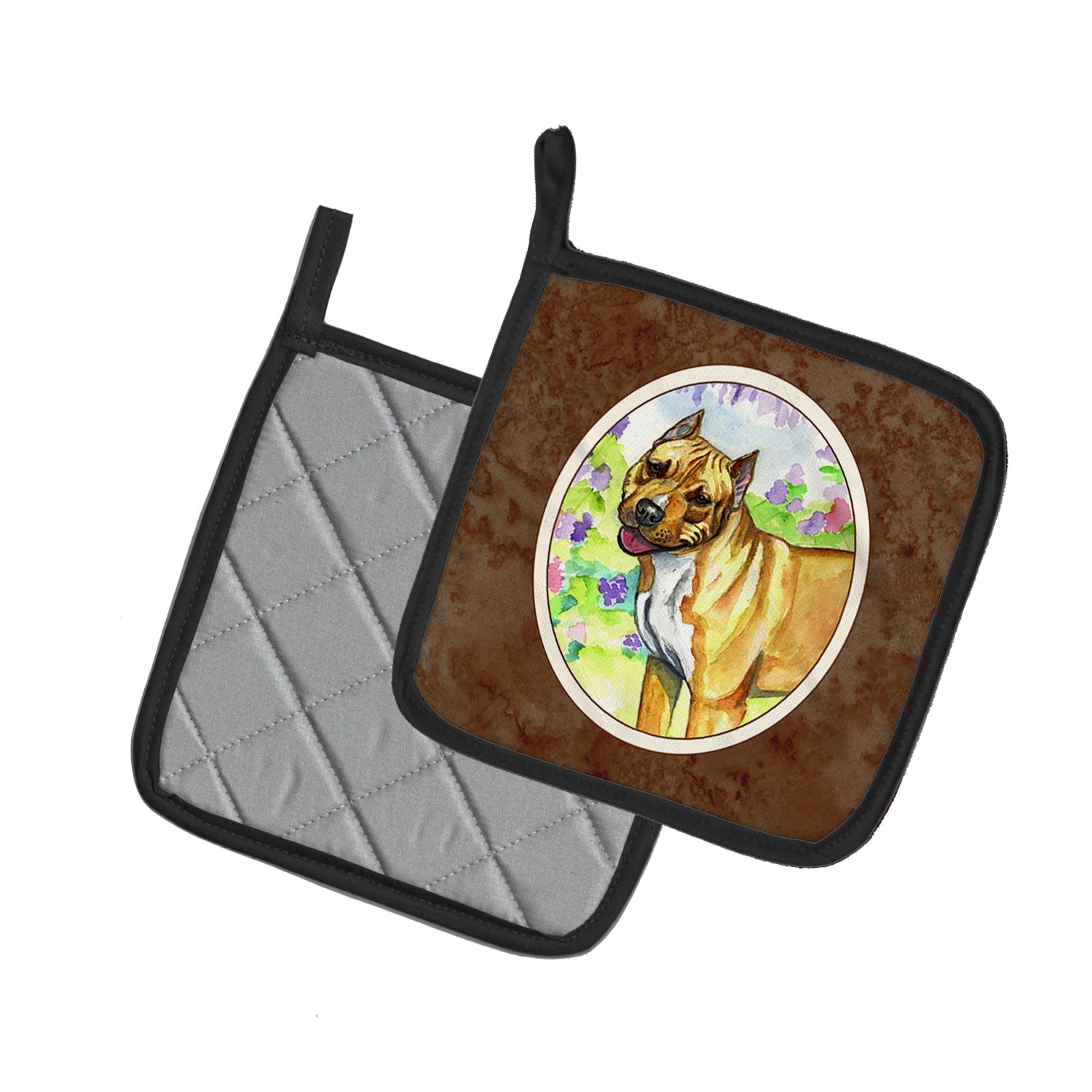 Pit Bull Pot Holder Set of 2 Heat Resistant Quilted Hot Pads 7.5 x 7.5 Inch, Insulated Kitchen Trivets for Cooking & Baking
