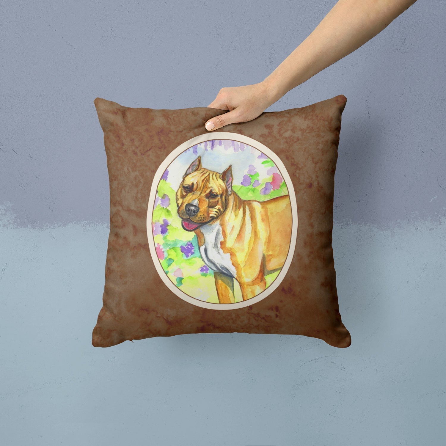Pit Bull Decorative Throw Pillow 14x14 Indoor Outdoor Accent Cushion, Fabric Cover with Insert for Sofa, Bed, Porch & Living Room