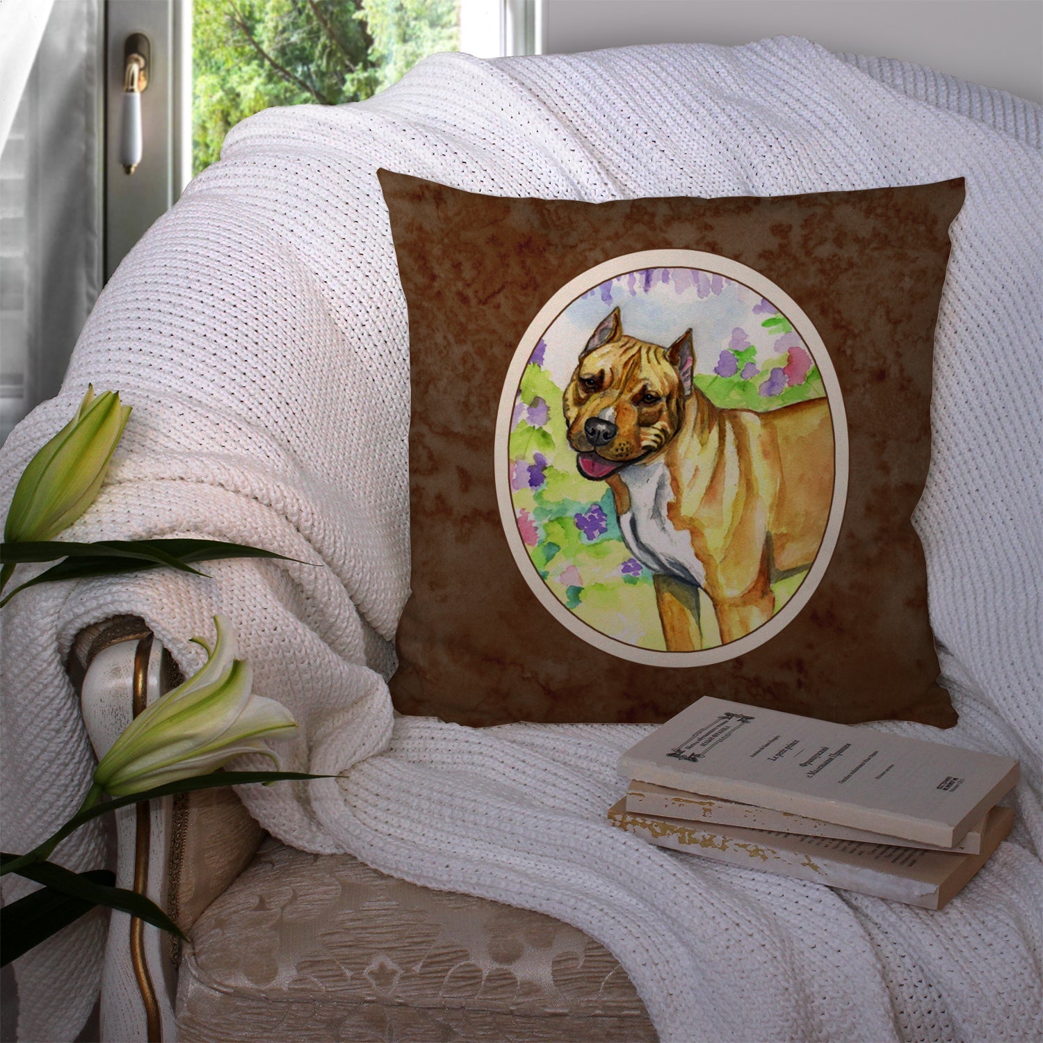 Pit Bull Decorative Throw Pillow 14x14 Indoor Outdoor Accent Cushion, Fabric Cover with Insert for Sofa, Bed, Porch & Living Room