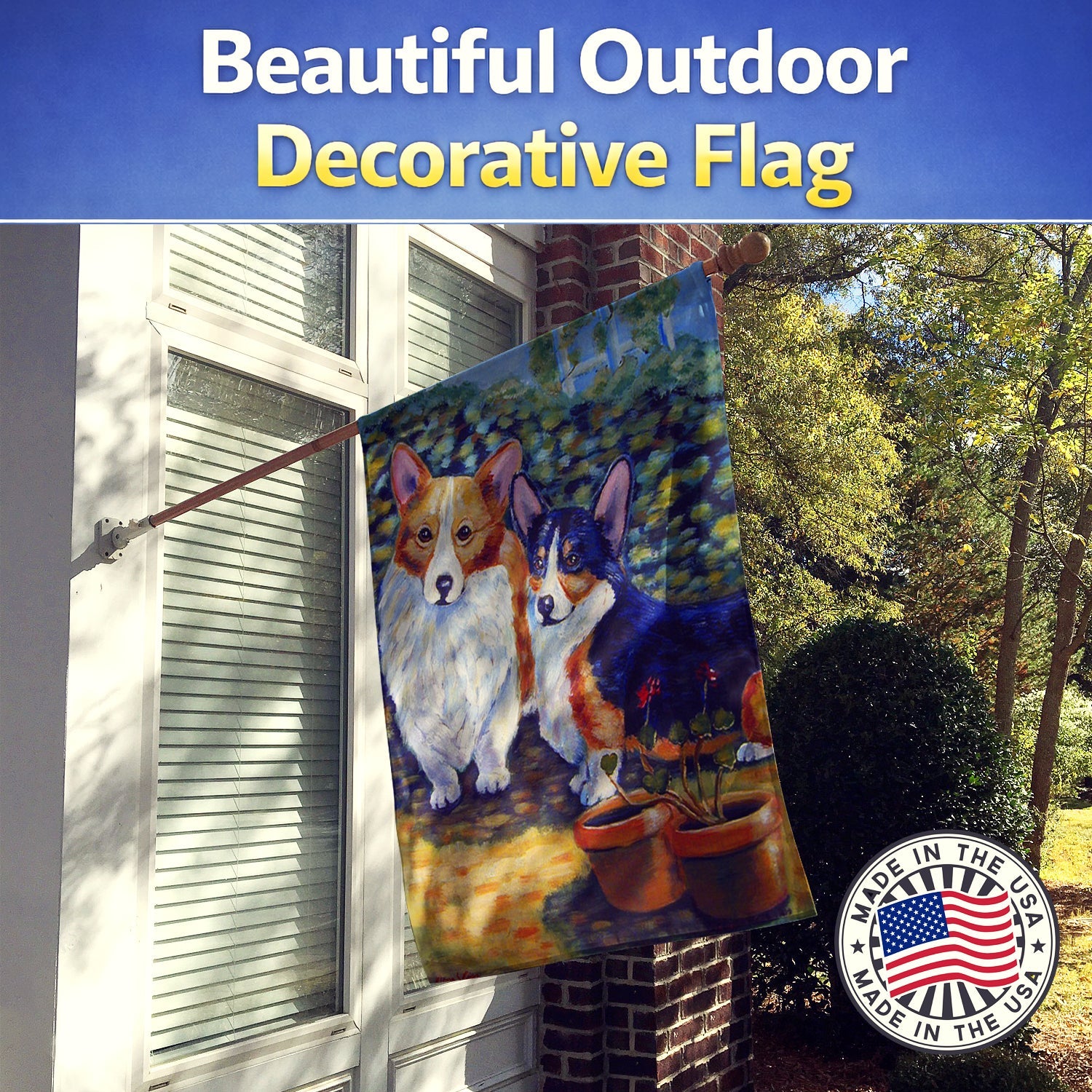 Cardigan and Pembroke Corgi House Flag 28x40 Porch Sleeve Pole Decorative Outside Yard Banner Artwork Wall Hanging, Polyester