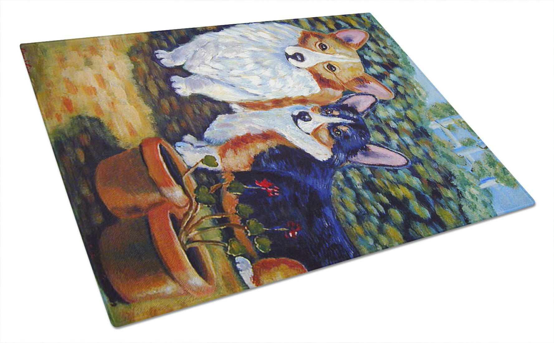 Cardigan and Pembroke Corgi Cutting Board Tempered Glass Kitchen Cutting Surface, Heat Resistant Chopping, Non-Slip Feet, Food Prep & Serving