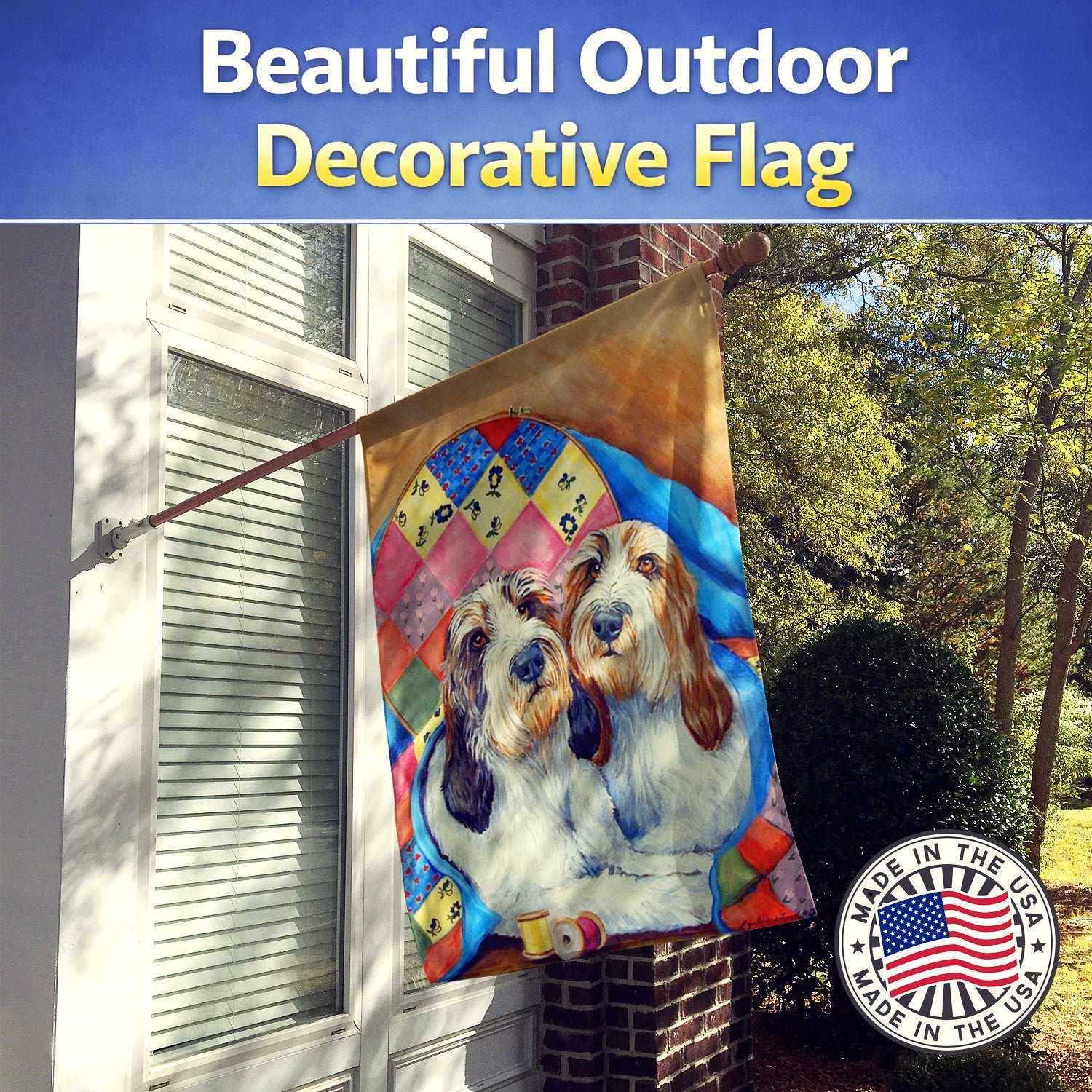 Petit Basset Griffon Vendeen House Flag 28x40 Porch Sleeve Pole Decorative Outside Yard Banner Artwork Wall Hanging, Polyester