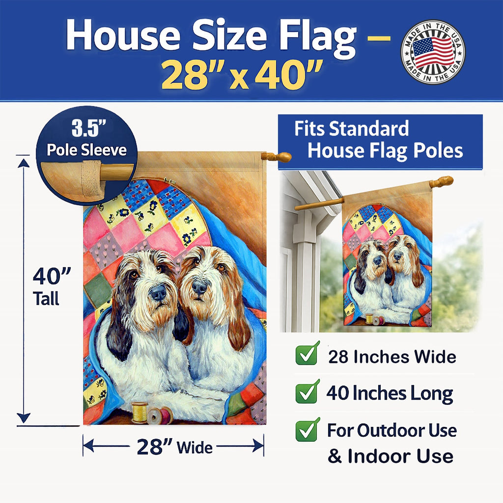 Petit Basset Griffon Vendeen House Flag 28x40 Porch Sleeve Pole Decorative Outside Yard Banner Artwork Wall Hanging, Polyester