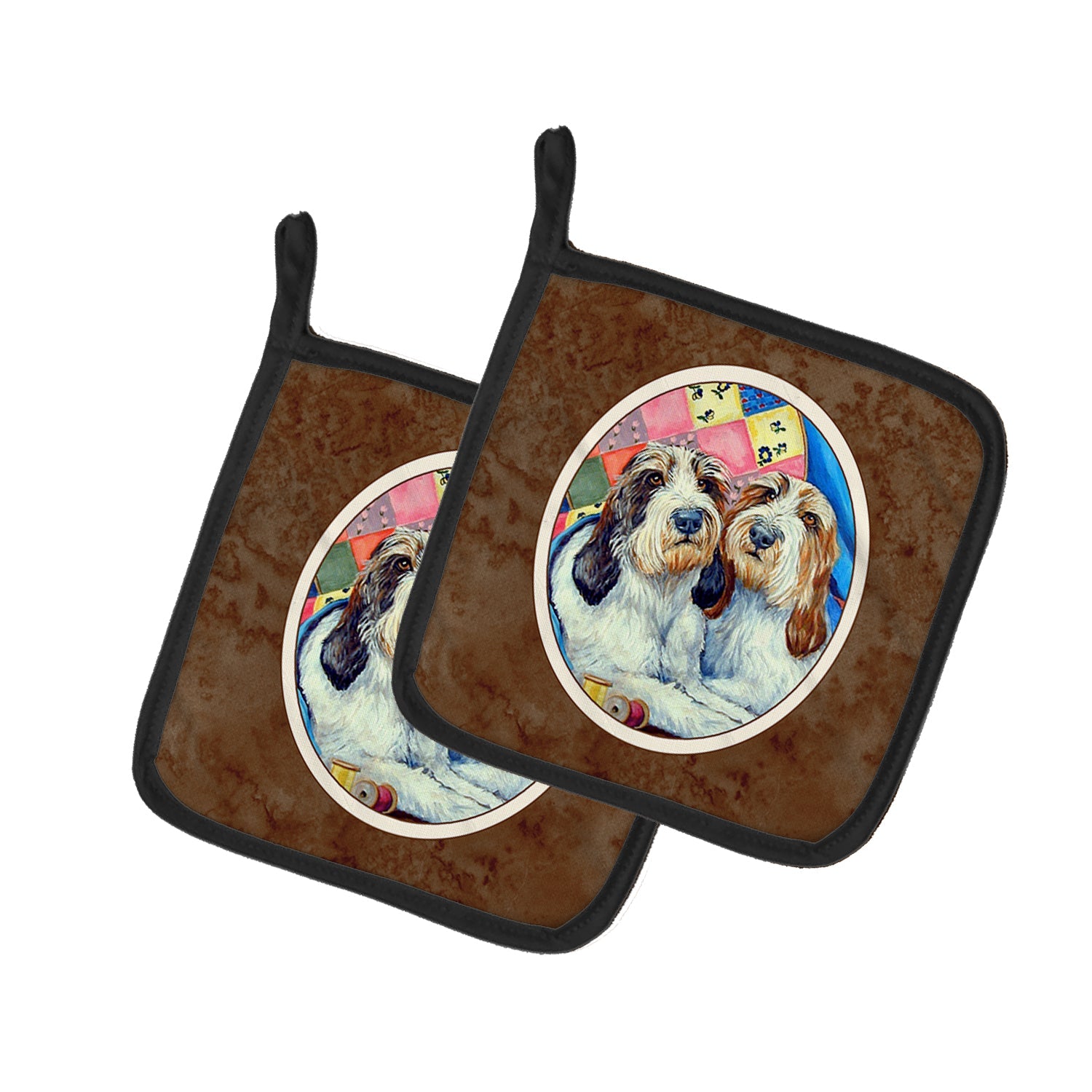 Petit Basset Griffon Vendeen Pot Holder Set of 2 Heat Resistant Quilted Hot Pads 7.5 x 7.5 Inch, Insulated Kitchen Trivets for Cooking & Baking