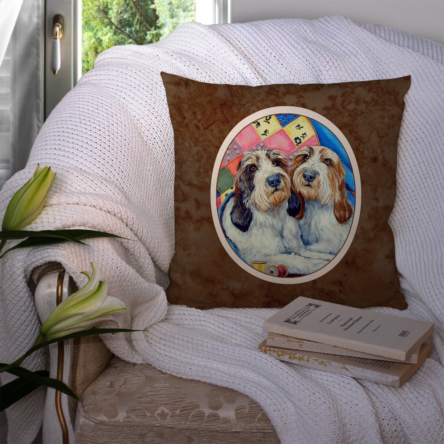 Petit Basset Griffon Vendeen Decorative Throw Pillow 14x14 Indoor Outdoor Accent Cushion, Fabric Cover with Insert for Sofa, Bed, Porch & Living Room