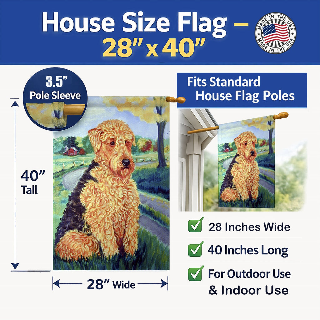 Airedale Terrier House Flag 28x40 Porch Sleeve Pole Decorative Outside Yard Banner Artwork Wall Hanging, Polyester