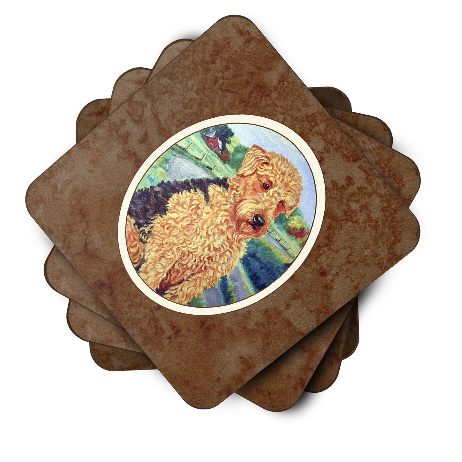 Airedale Terrier Foam Coasters Set of 4 Cup Coasters for Indoor Outdoor, Tabletop Protection, Anti Slip, Mouse pad Material