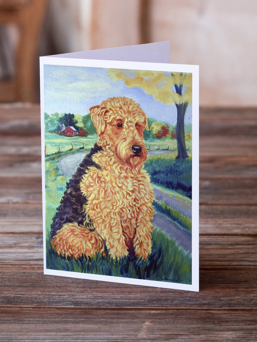 Airedale Terrier Greeting Cards Pack of 8 Blank Cards with Envelopes Whimsical A7 Size 5x7