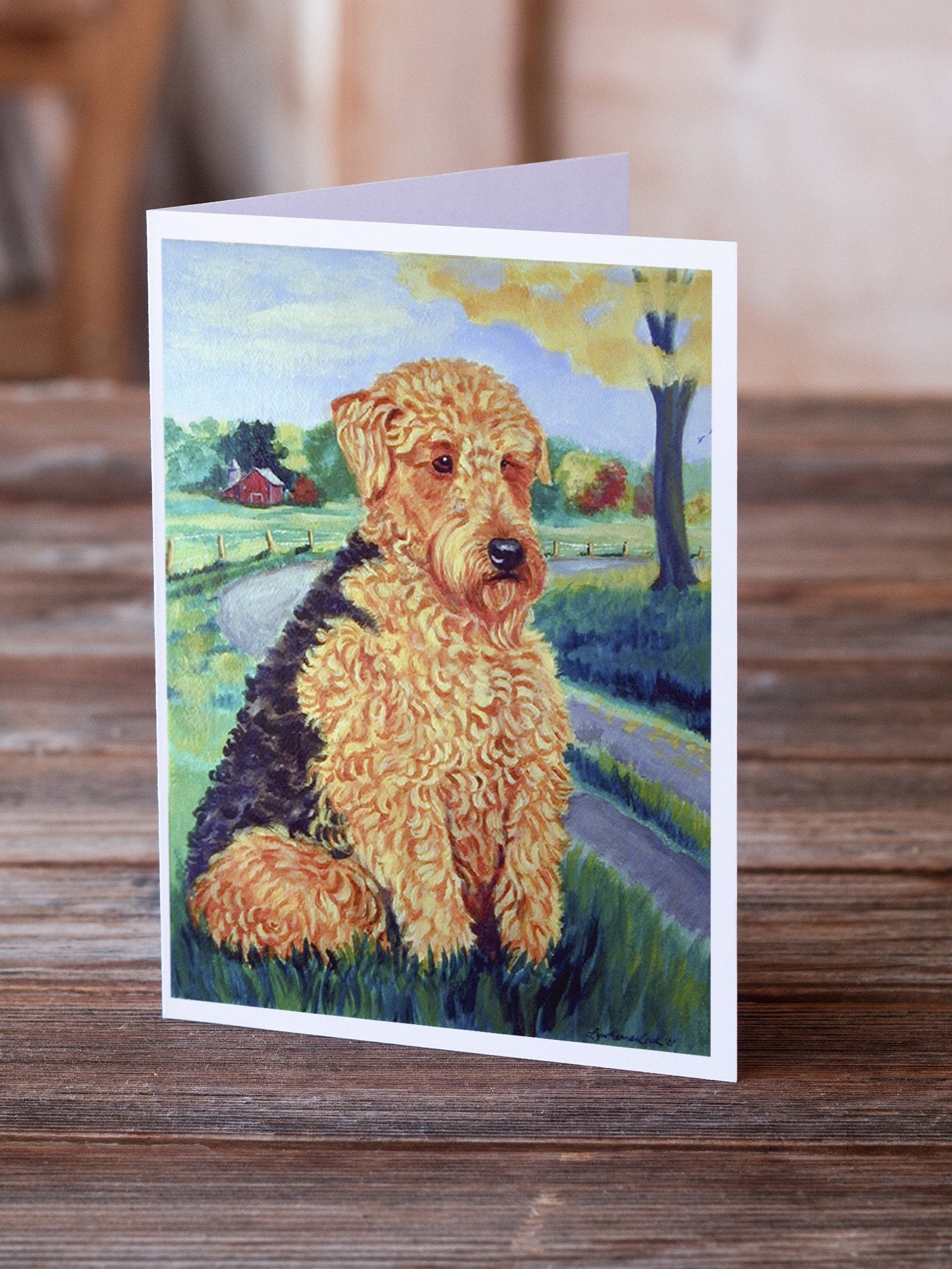 Airedale Terrier Greeting Cards Pack of 8 Blank Cards with Envelopes Whimsical A7 Size 5x7