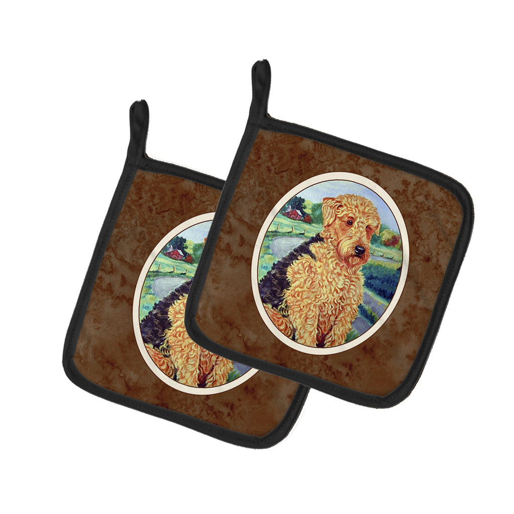 Airedale Terrier Pot Holder Set of 2 Heat Resistant Quilted Hot Pads 7.5 x 7.5 Inch, Insulated Kitchen Trivets for Cooking & Baking