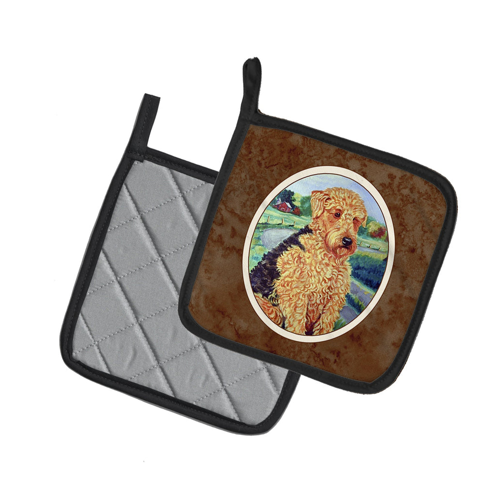Airedale Terrier Pot Holder Set of 2 Heat Resistant Quilted Hot Pads 7.5 x 7.5 Inch, Insulated Kitchen Trivets for Cooking & Baking