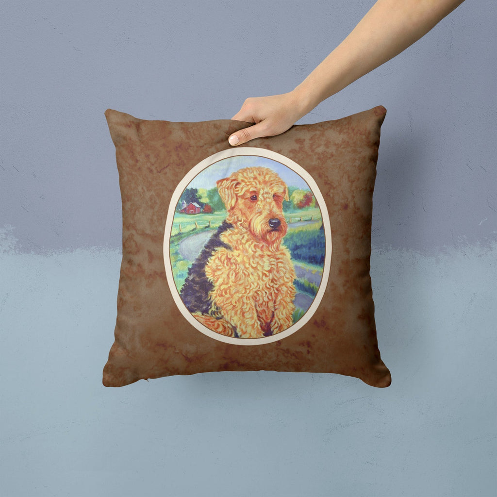 Airedale Terrier Decorative Throw Pillow 14x14 Indoor Outdoor Accent Cushion, Fabric Cover with Insert for Sofa, Bed, Porch & Living Room