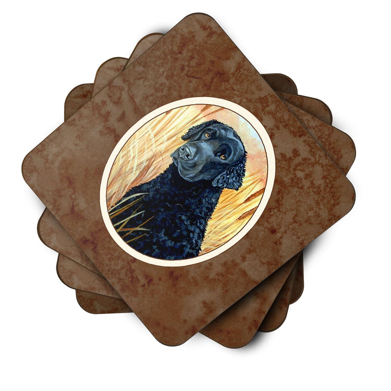 Curly Coated Retriever Foam Coasters Set of 4 Cup Coasters for Indoor Outdoor, Tabletop Protection, Anti Slip, Mouse pad Material