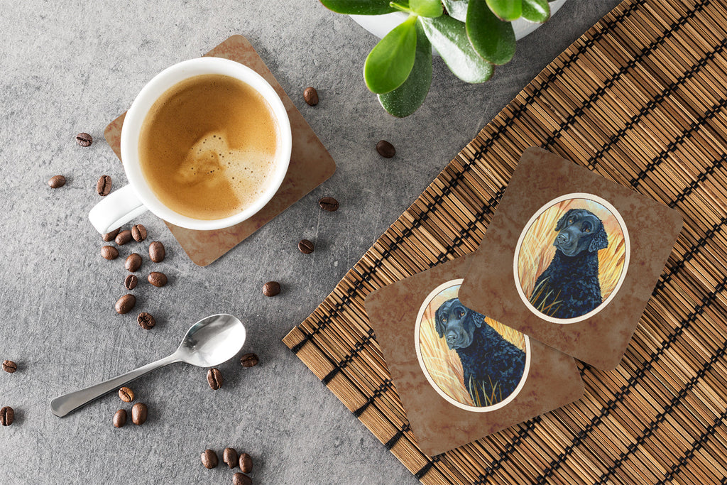 Curly Coated Retriever Foam Coasters Set of 4 Cup Coasters for Indoor Outdoor, Tabletop Protection, Anti Slip, Mouse pad Material