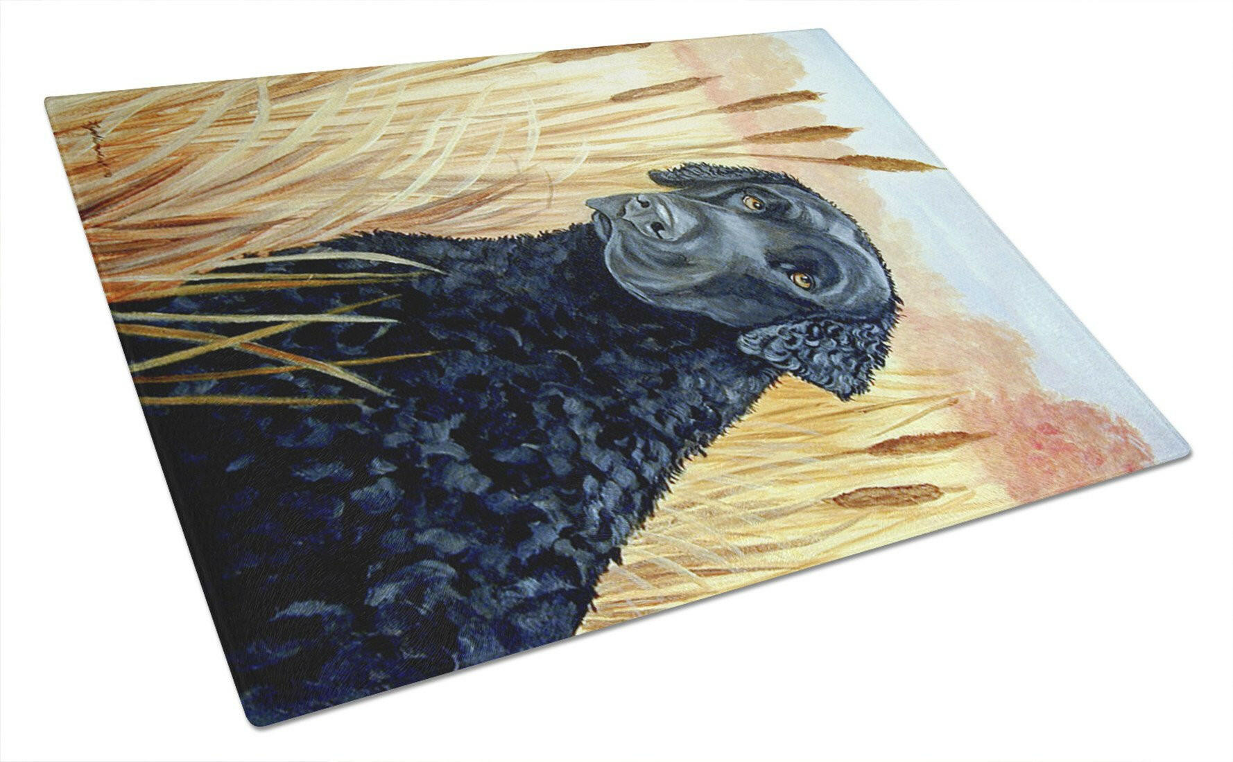Curly Coated Retriever Cutting Board Tempered Glass Kitchen Cutting Surface, Heat Resistant Chopping, Non-Slip Feet, Food Prep & Serving