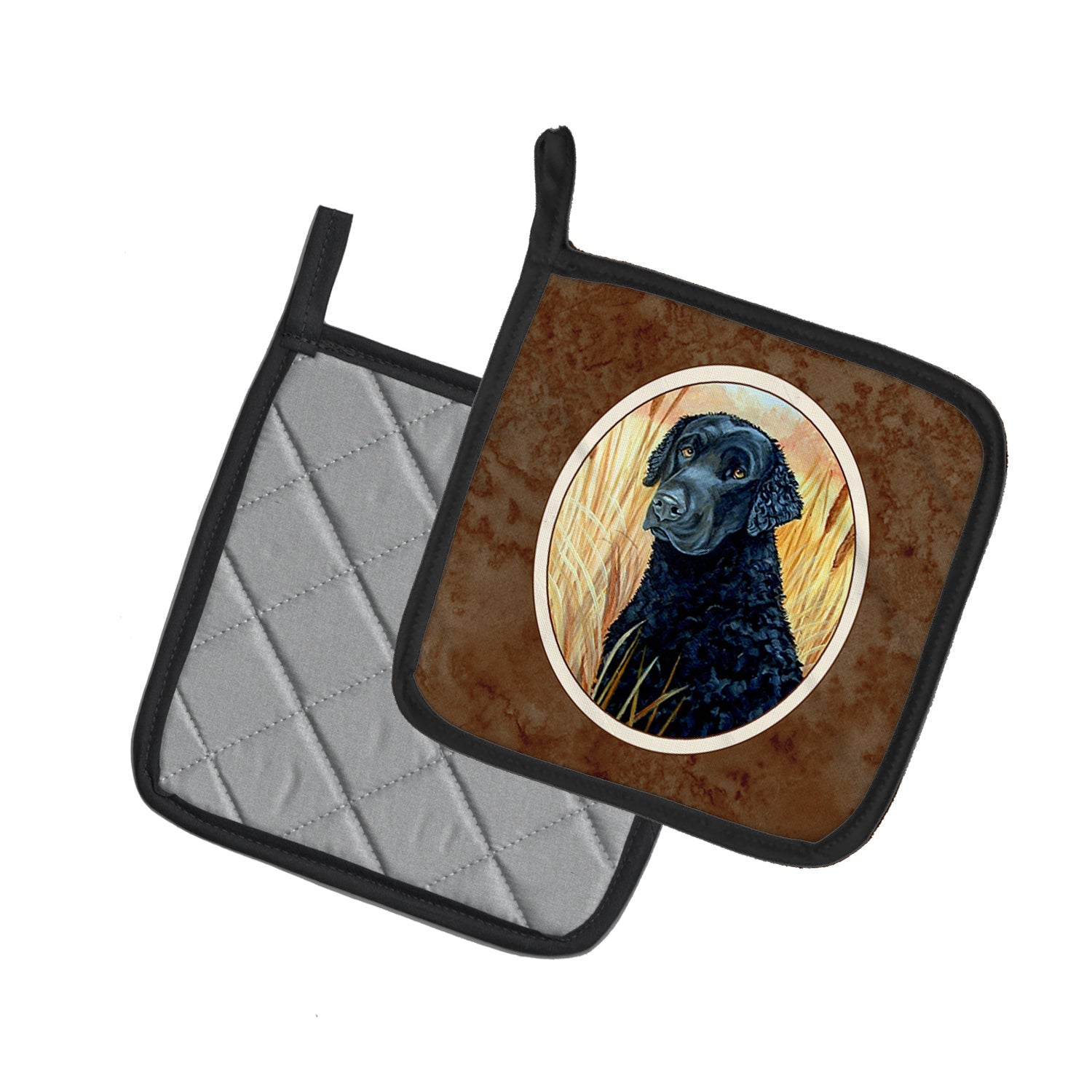 Curly Coated Retriever Pot Holder Set of 2 Heat Resistant Quilted Hot Pads 7.5 x 7.5 Inch, Insulated Kitchen Trivets for Cooking & Baking