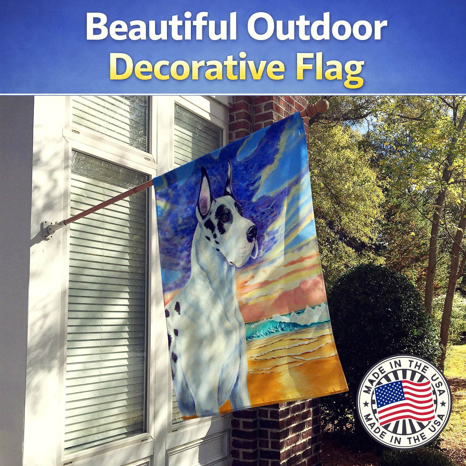 Harelquin Great Dane House Flag 28x40 Porch Sleeve Pole Decorative Outside Yard Banner Artwork Wall Hanging, Polyester