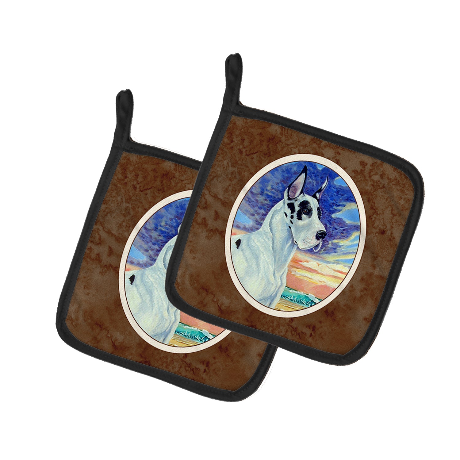 Harelquin Great Dane Pot Holder Set of 2 Heat Resistant Quilted Hot Pads 7.5 x 7.5 Inch, Insulated Kitchen Trivets for Cooking & Baking