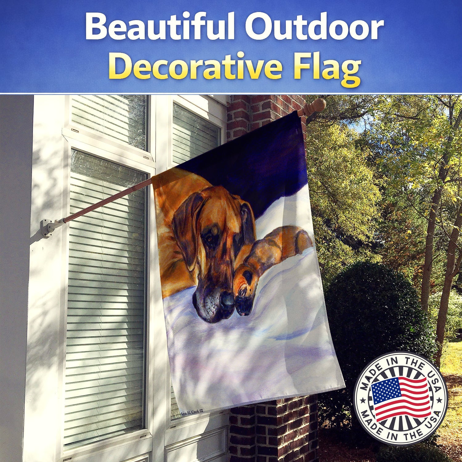 Natural Eared Fawn Great Dane Momma and Puppy House Flag 28x40 Porch Sleeve Pole Decorative Outside Yard Banner Artwork Wall Hanging, Polyester