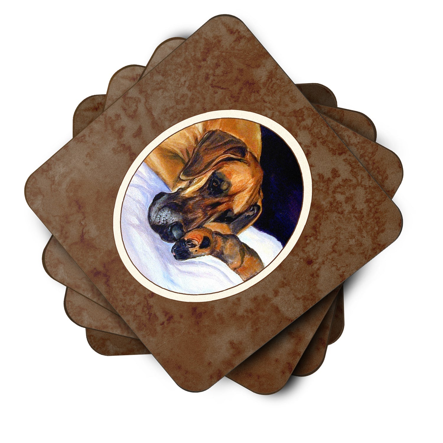 Natural Eared Fawn Great Dane Momma and Puppy Foam Coasters Set of 4 Cup Coasters for Indoor Outdoor, Tabletop Protection, Anti Slip, Mouse pad Material