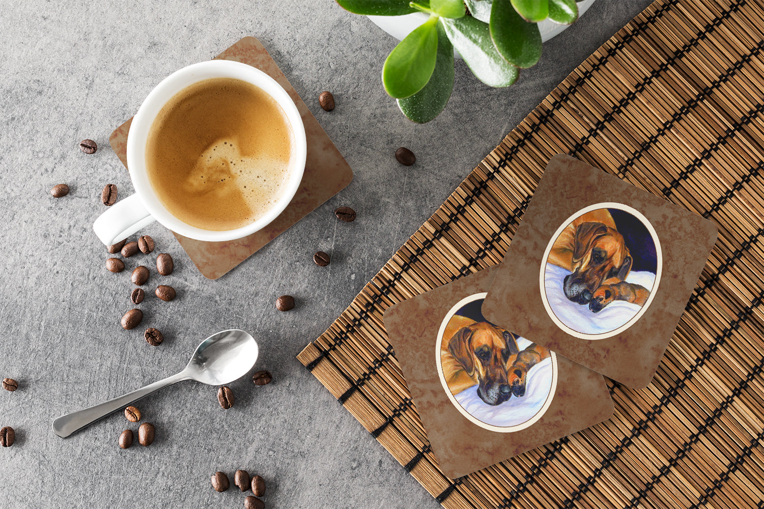 Natural Eared Fawn Great Dane Momma and Puppy Foam Coasters Set of 4 Cup Coasters for Indoor Outdoor, Tabletop Protection, Anti Slip, Mouse pad Material