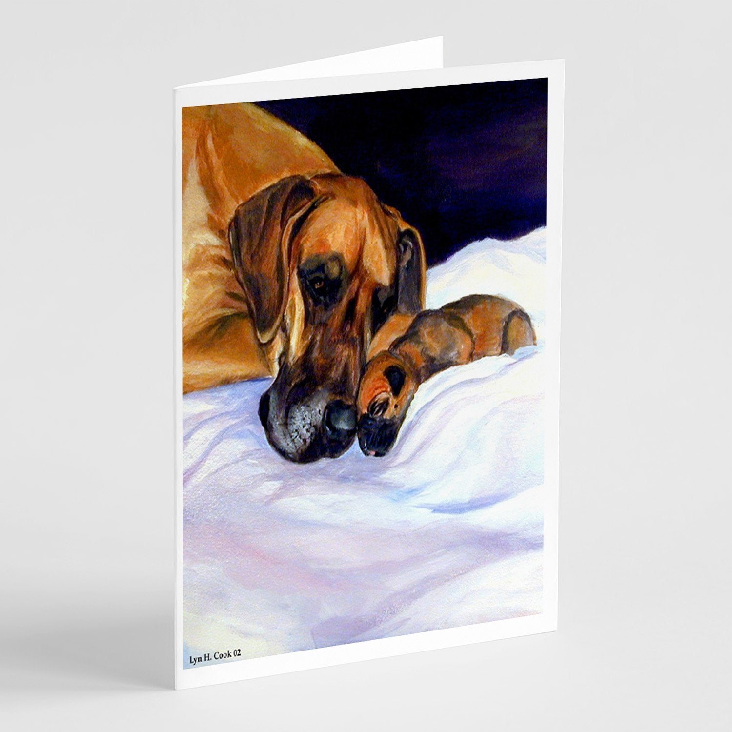 Natural Eared Fawn Great Dane Momma and Puppy Greeting Cards Pack of 8 Blank Cards with Envelopes Whimsical A7 Size 5x7