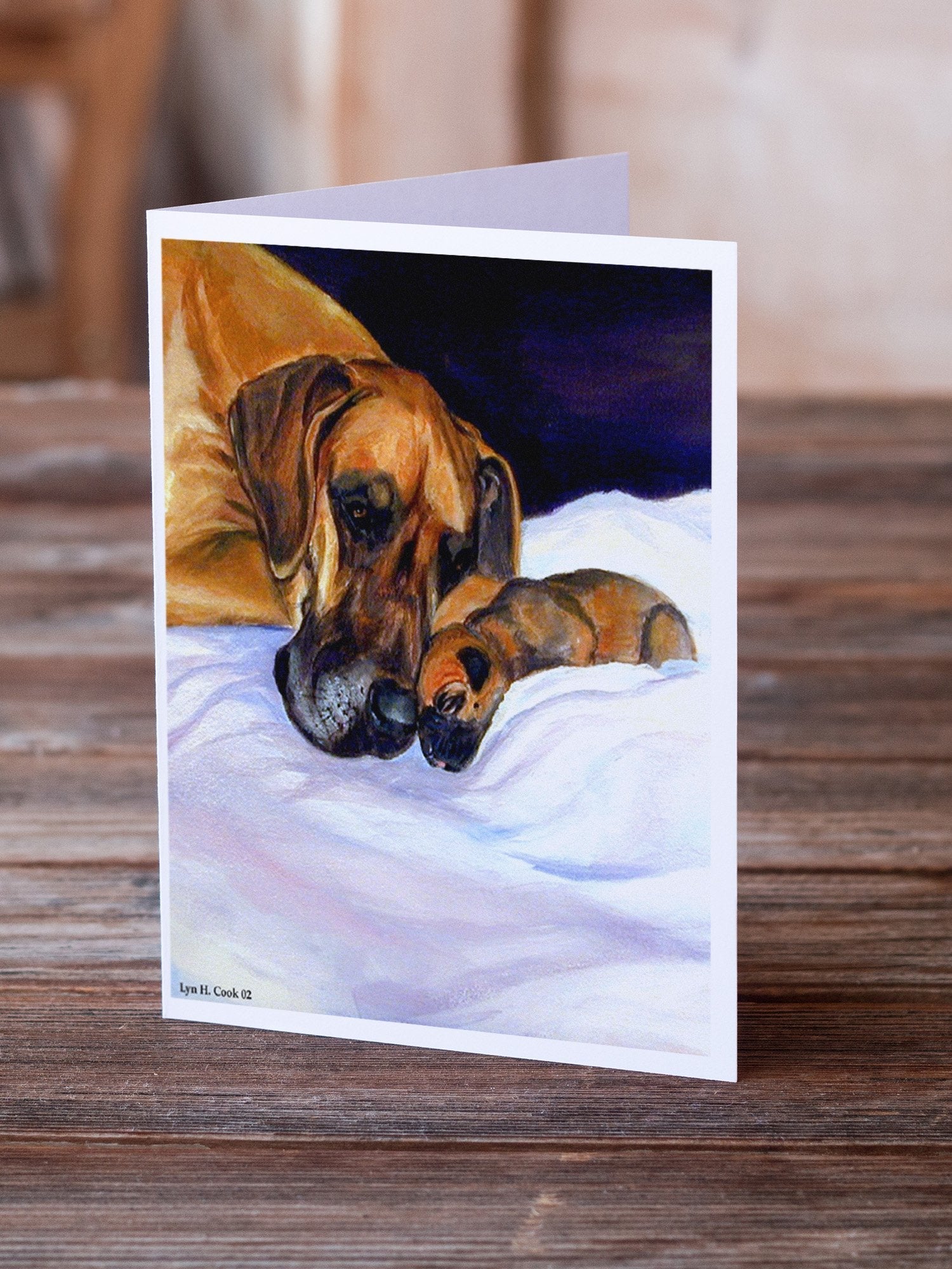 Natural Eared Fawn Great Dane Momma and Puppy Greeting Cards Pack of 8 Blank Cards with Envelopes Whimsical A7 Size 5x7