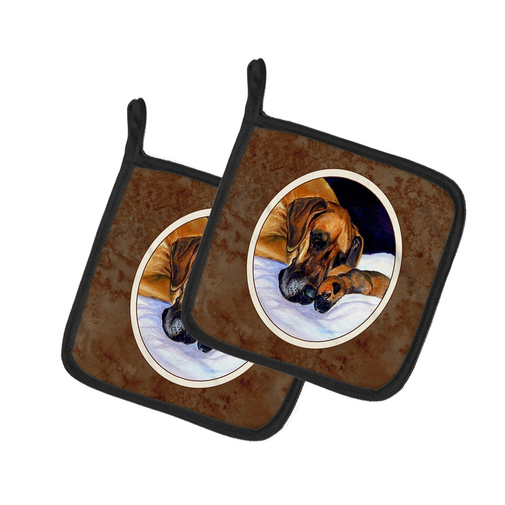 Natural Eared Fawn Great Dane Momma and Puppy Pot Holder Set of 2 Heat Resistant Quilted Hot Pads 7.5 x 7.5 Inch, Insulated Kitchen Trivets for Cooking & Baking