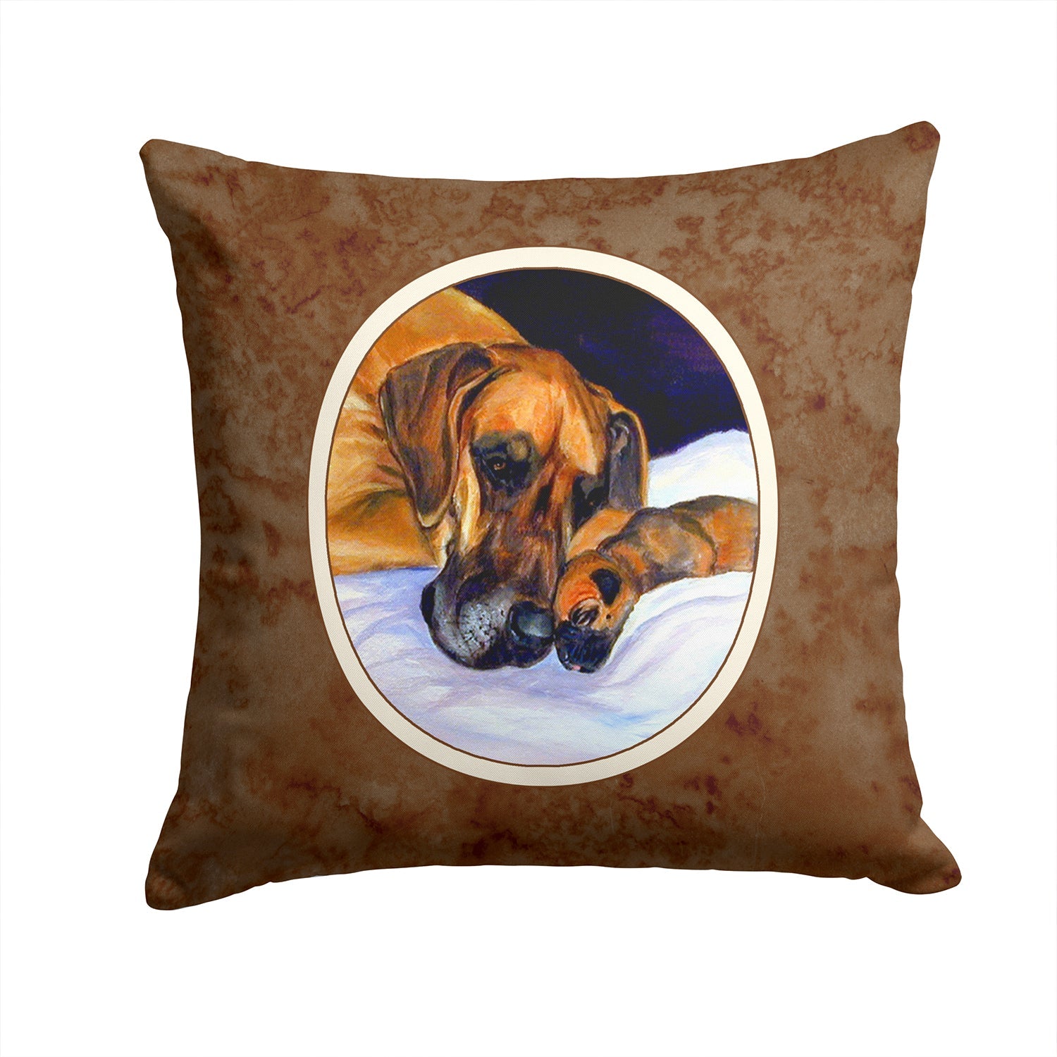 Natural Eared Fawn Great Dane Momma and Puppy Decorative Throw Pillow 14x14 Indoor Outdoor Accent Cushion, Fabric Cover with Insert for Sofa, Bed, Porch & Living Room