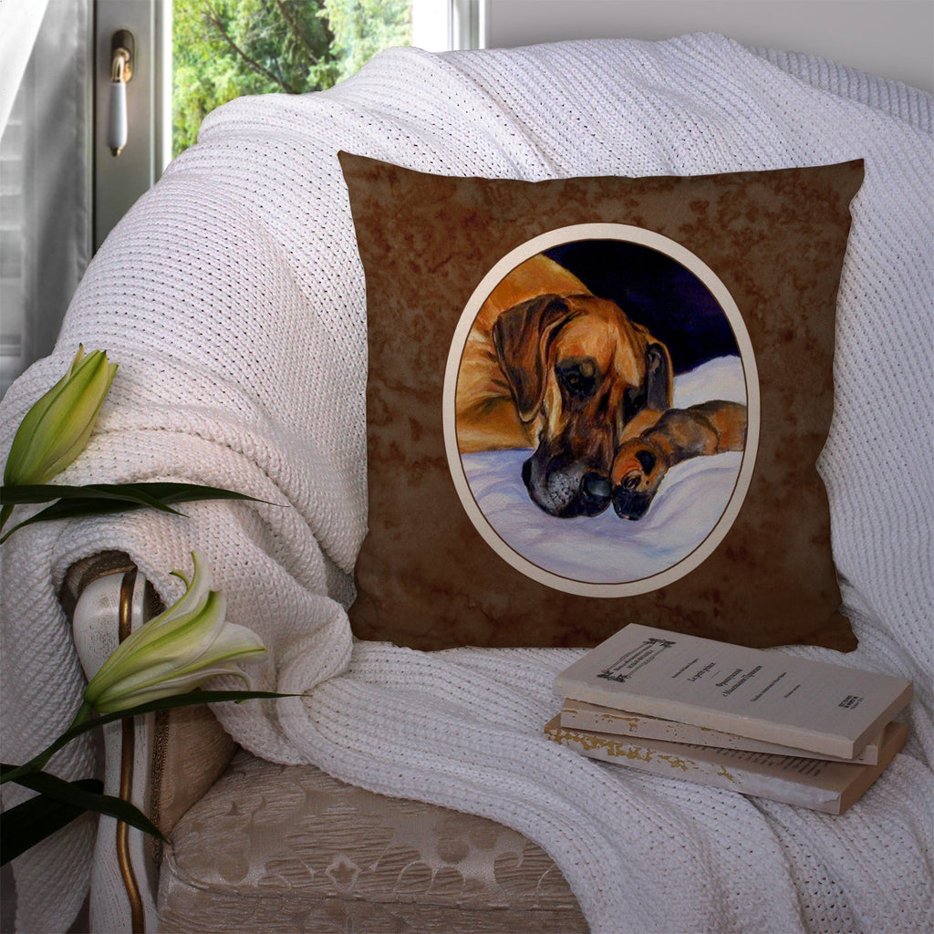 Natural Eared Fawn Great Dane Momma and Puppy Decorative Throw Pillow 14x14 Indoor Outdoor Accent Cushion, Fabric Cover with Insert for Sofa, Bed, Porch & Living Room