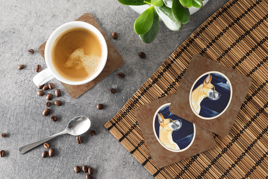 Fawn Great Dane Moonlight Stroll Foam Coasters Set of 4 Cup Coasters for Indoor Outdoor, Tabletop Protection, Anti Slip, Mouse pad Material