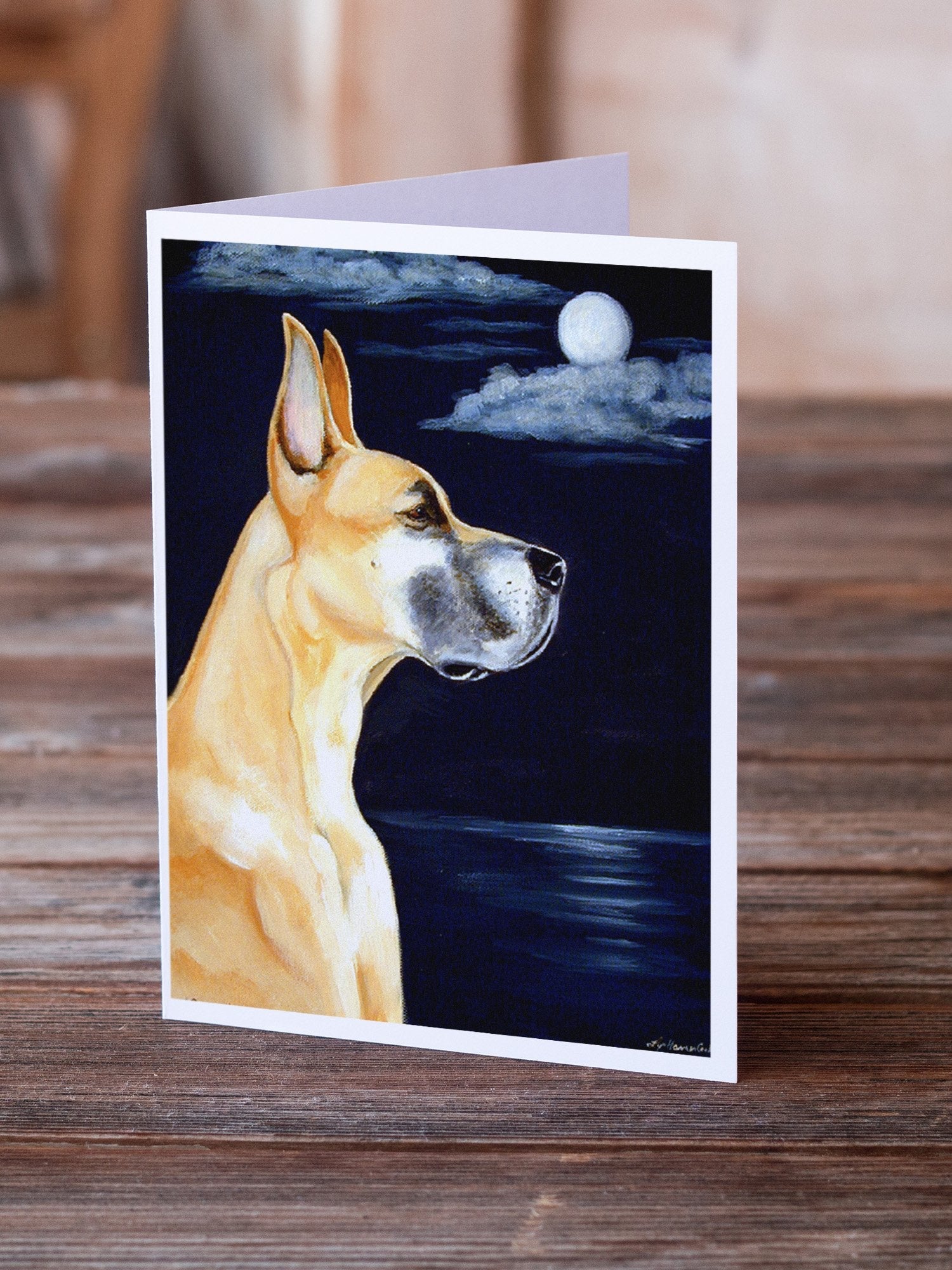Fawn Great Dane Moonlight Stroll Greeting Cards Pack of 8 Blank Cards with Envelopes Whimsical A7 Size 5x7