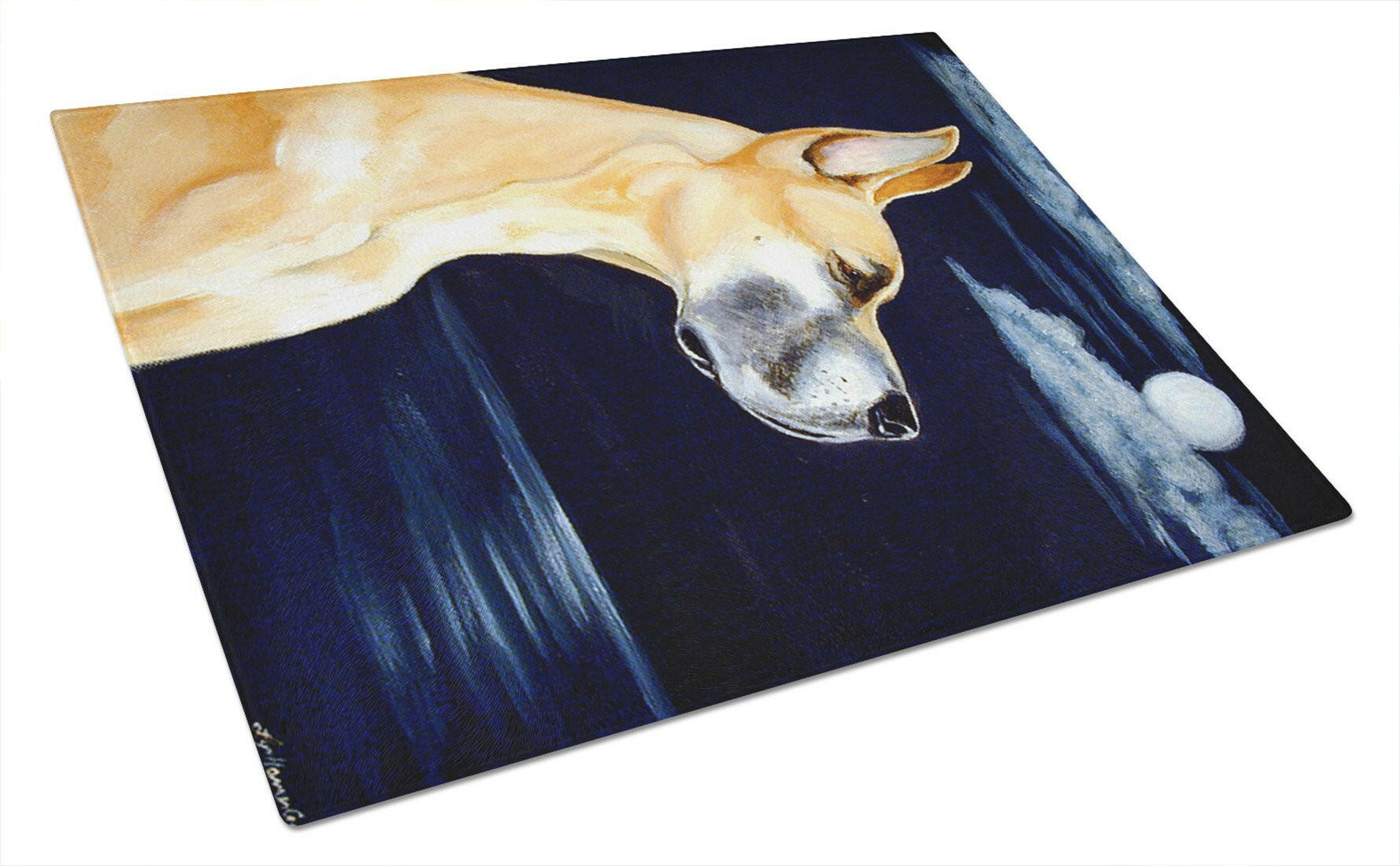 Fawn Great Dane Moonlight Stroll Cutting Board Tempered Glass Kitchen Cutting Surface, Heat Resistant Chopping, Non-Slip Feet, Food Prep & Serving