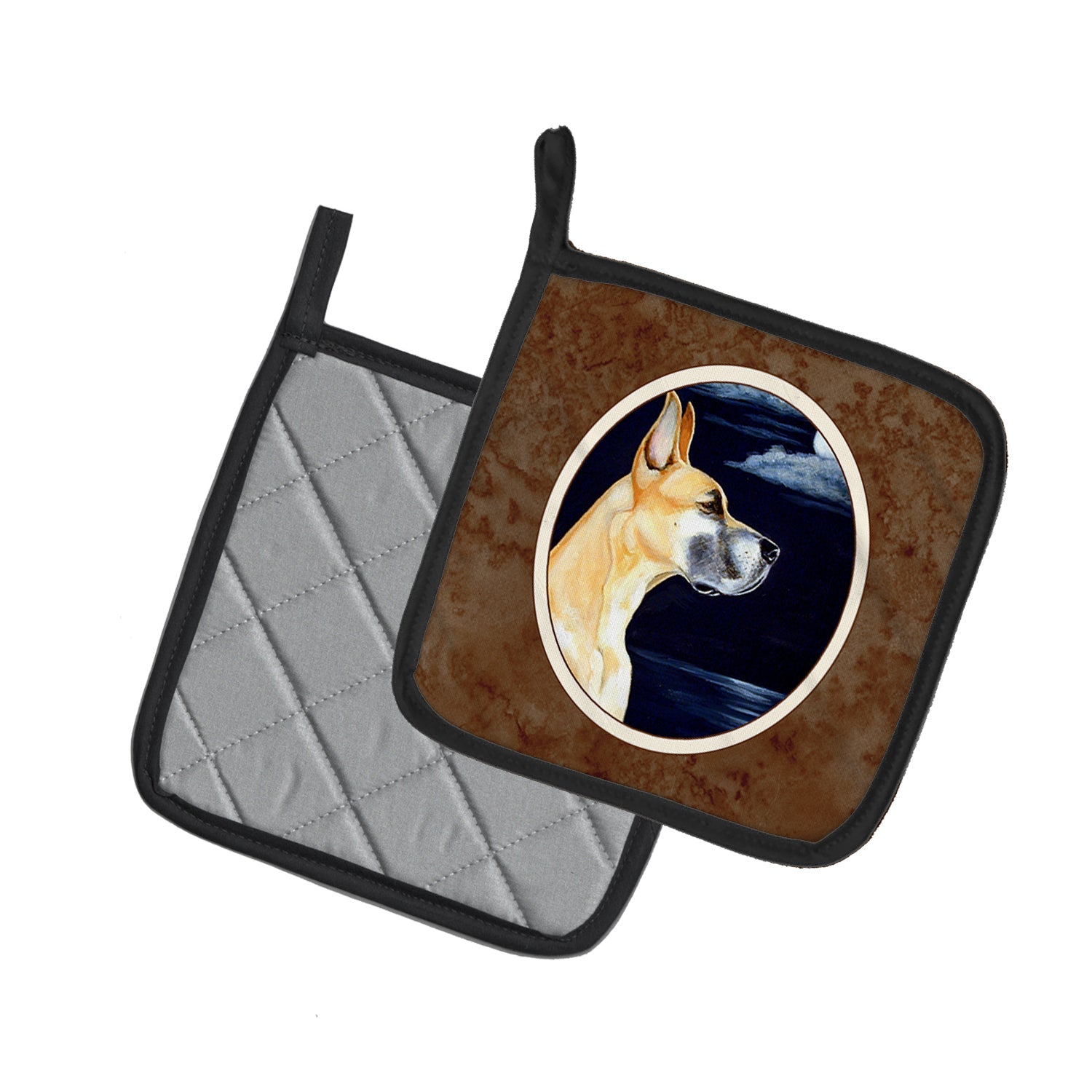 Fawn Great Dane Moonlight Stroll Pot Holder Set of 2 Heat Resistant Quilted Hot Pads 7.5 x 7.5 Inch, Insulated Kitchen Trivets for Cooking & Baking