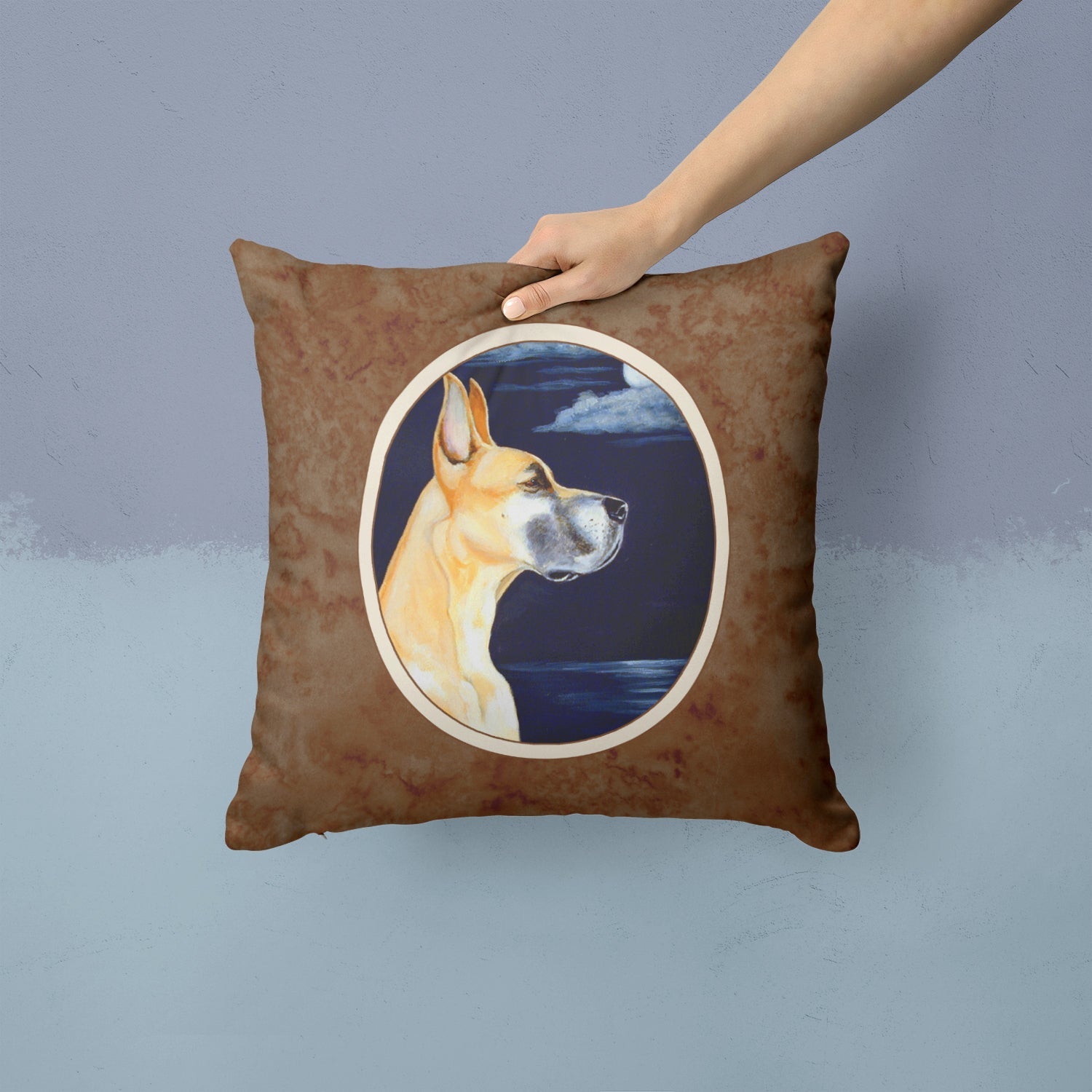 Fawn Great Dane Moonlight Stroll Decorative Throw Pillow 14x14 Indoor Outdoor Accent Cushion, Fabric Cover with Insert for Sofa, Bed, Porch & Living Room