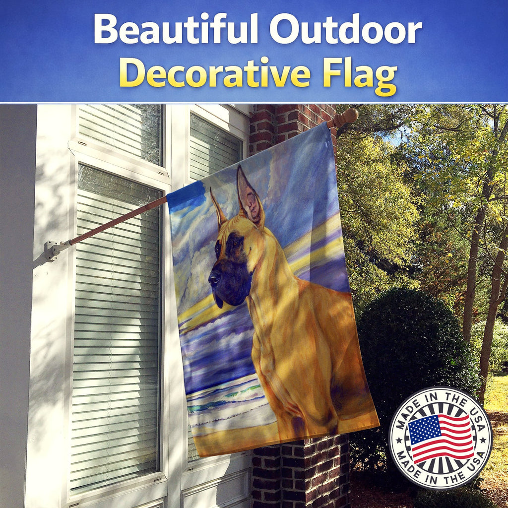 Fawn Great Dane at the beach House Flag 28x40 Porch Sleeve Pole Decorative Outside Yard Banner Artwork Wall Hanging, Polyester