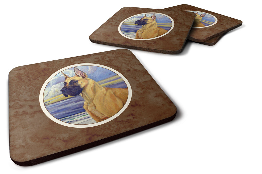 Fawn Great Dane at the beach Foam Coasters Set of 4 Cup Coasters for Indoor Outdoor, Tabletop Protection, Anti Slip, Mouse pad Material