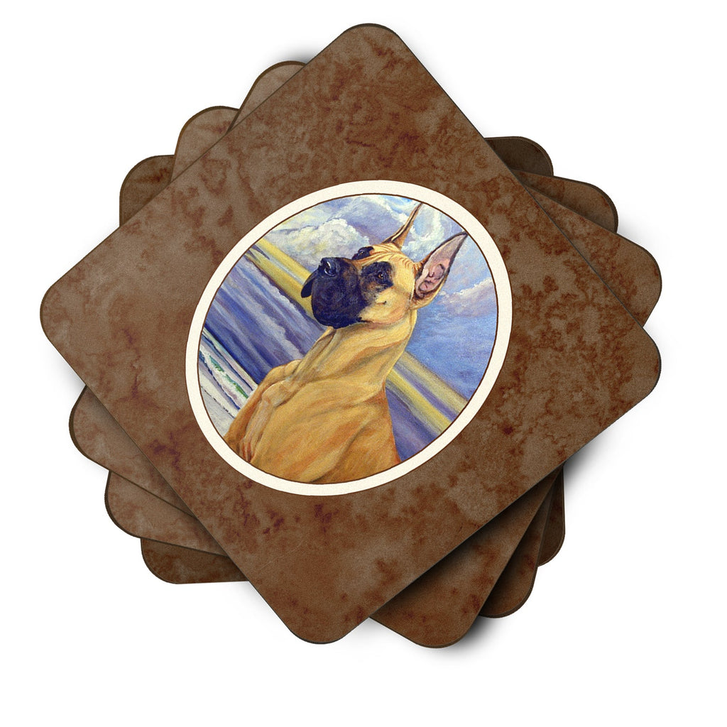 Fawn Great Dane at the beach Foam Coasters Set of 4 Cup Coasters for Indoor Outdoor, Tabletop Protection, Anti Slip, Mouse pad Material