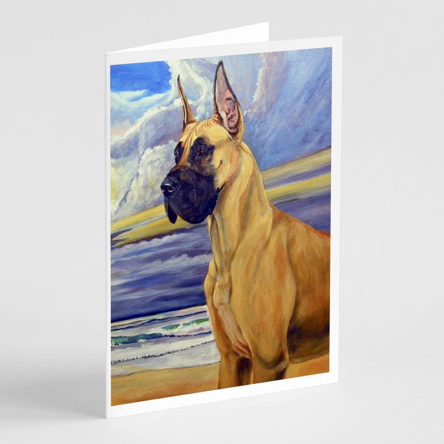 Fawn Great Dane at the beach Greeting Cards Pack of 8 Blank Cards with Envelopes Whimsical A7 Size 5x7