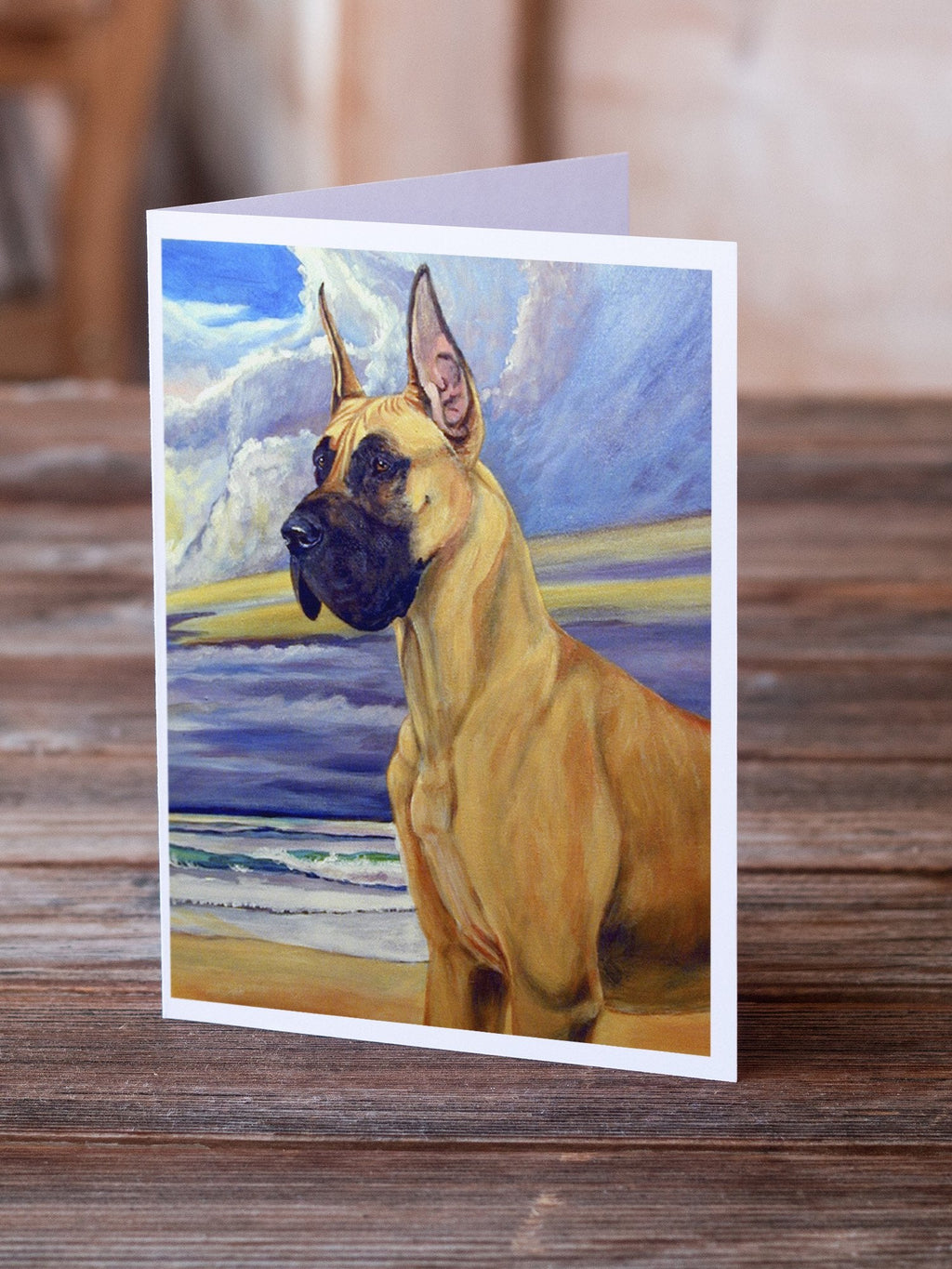 Fawn Great Dane at the beach Greeting Cards Pack of 8 Blank Cards with Envelopes Whimsical A7 Size 5x7