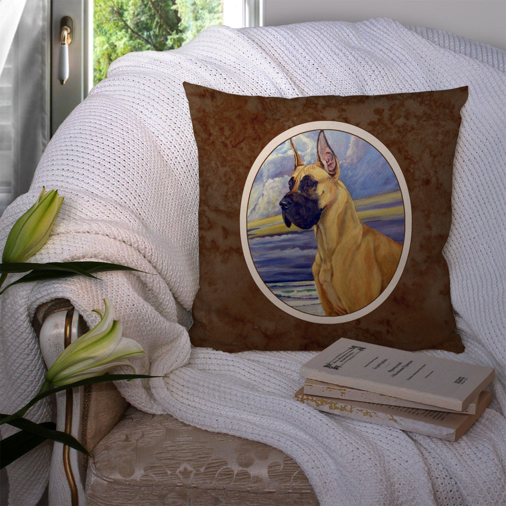 Fawn Great Dane at the beach Decorative Throw Pillow 14x14 Indoor Outdoor Accent Cushion, Fabric Cover with Insert for Sofa, Bed, Porch & Living Room
