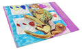 Pomeranian on the Couch with Toy Tiger Cutting Board Tempered Glass Kitchen Cutting Surface, Heat Resistant Chopping, Non-Slip Feet, Food Prep & Serving