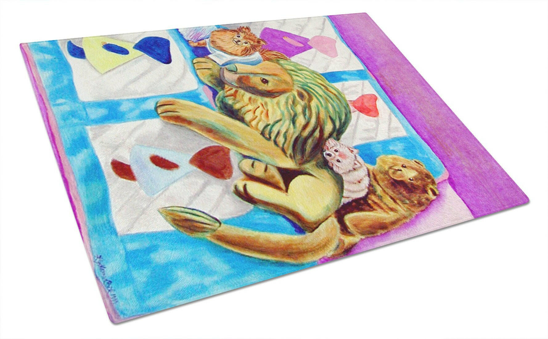 Pomeranian on the Couch with Toy Tiger Cutting Board Tempered Glass Kitchen Cutting Surface, Heat Resistant Chopping, Non-Slip Feet, Food Prep & Serving
