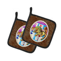 Pomeranian on the Couch with Toy Tiger Pot Holder Set of 2 Heat Resistant Quilted Hot Pads 7.5 x 7.5 Inch, Insulated Kitchen Trivets for Cooking & Baking