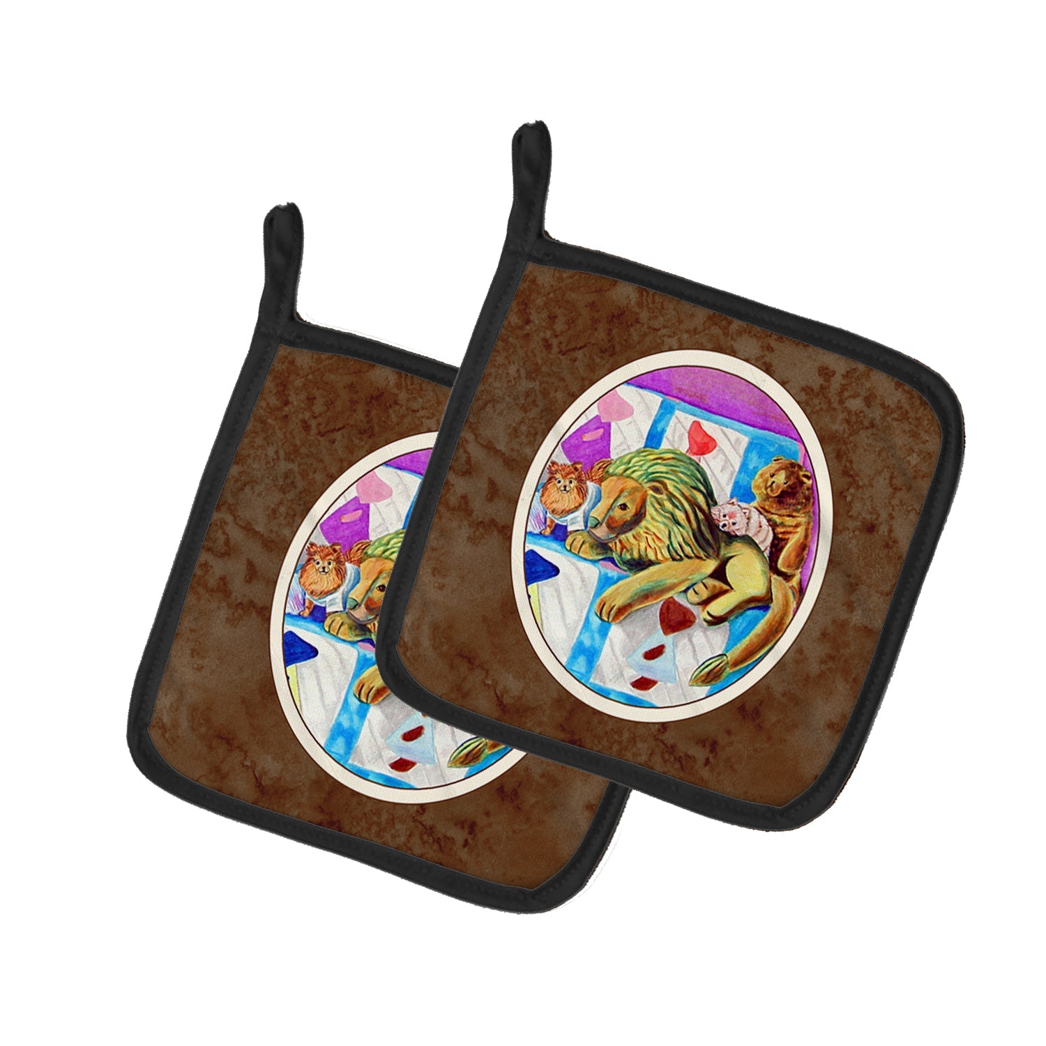 Pomeranian on the Couch with Toy Tiger Pot Holder Set of 2 Heat Resistant Quilted Hot Pads 7.5 x 7.5 Inch, Insulated Kitchen Trivets for Cooking & Baking