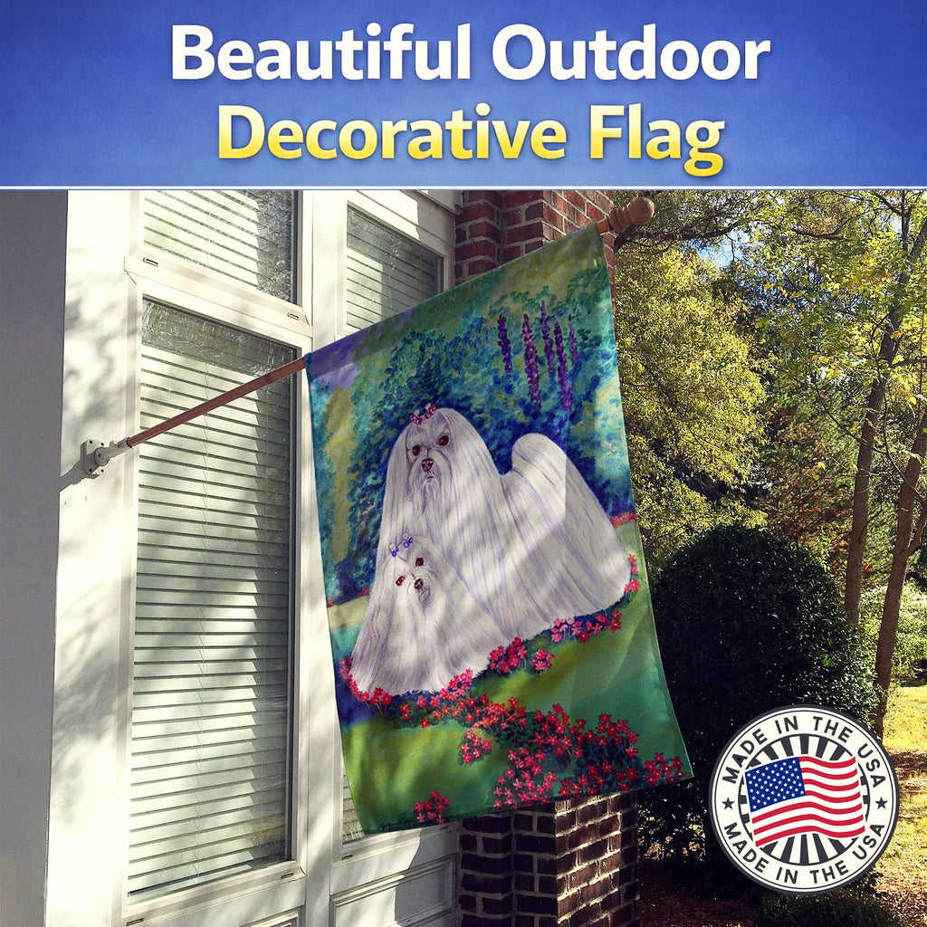 Maltese Momma and Puppy House Flag 28x40 Porch Sleeve Pole Decorative Outside Yard Banner Artwork Wall Hanging, Polyester
