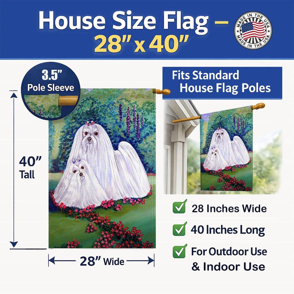 Maltese Momma and Puppy House Flag 28x40 Porch Sleeve Pole Decorative Outside Yard Banner Artwork Wall Hanging, Polyester